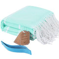 Oversized Quick-Dry Sandproof Turkish Beach Towel with Elastic Band - 72 x 36 Inches Aqua Thinner