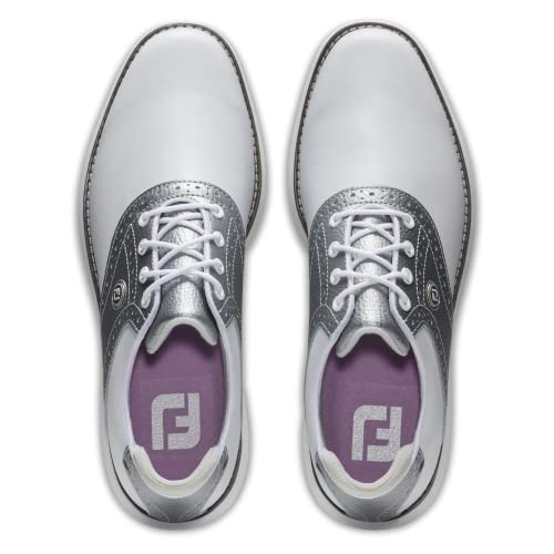 FootJoy Women's Traditions Spikeless Golf Shoe - White/Silver 8 - Previous Season Style