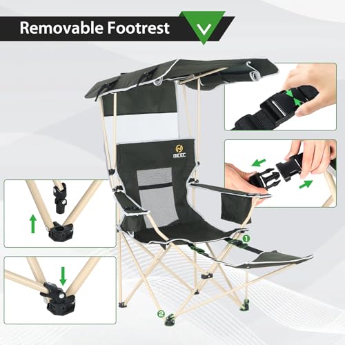 Green Canopy Camping Chair with Footrest - 2 Pack Adjustable & Portable