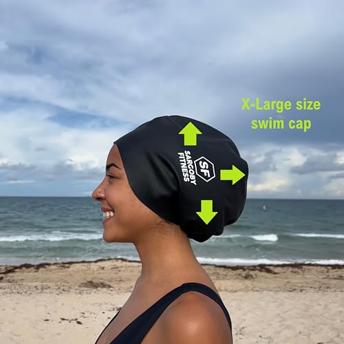 X-Large Swim Cap for Dreadlocks & Braids - Black | Thick Hair Protection