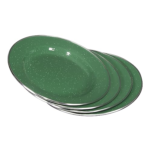 Green Stansport 24-Piece Enamel Camping Dinnerware Set for 4 - Lightweight & Durable
