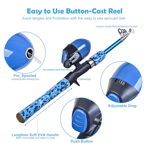Kids Fishing Pole Set with Telescopic Rods and Accessories for Beginners
