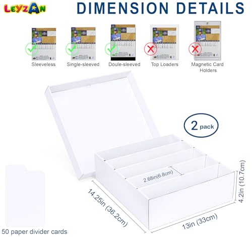 Leyzan 5-Row Trading Card Storage Box 2-Pack with Dividers for MTG & Sports Cards