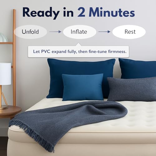 Beige Queen Air Mattress with Built-in Pump - 13 Inch Raised Inflatable Bed