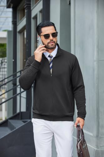 Men's Zip Up Sweatshirt Casual Lightweight Jacket Large Black
