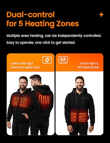 Large Black Heated Hoodie with 12V 16000mAh Power Bank - Men & Women