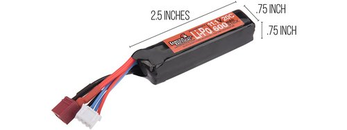 Lancer Tactical LiPo Airsoft AEG Battery Small Stick 11.1V, 600 mAH 20C PDW Dean