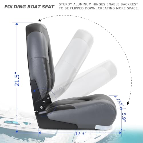Marine Folding Boat Seats 2 Pack - Charcoal/Black, High Back, Waterproof, Includes Mounting Screws