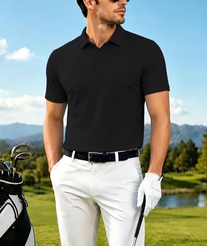 ZITY Mens Polo Shirt Short Sleeve Performance Moisture-Wicking Black XL