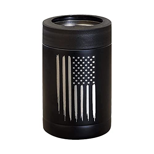 American Flag Insulated Can Cooler - Stainless Steel 12oz Bottle Holder - Engraved USA Flag Gift
