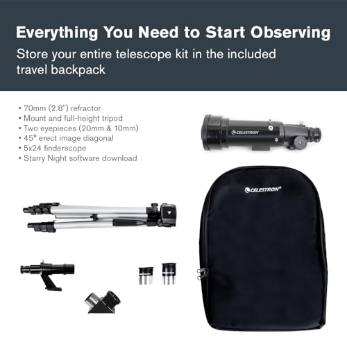 Celestron Travel Scope 70mm Refractor Telescope with Backpack - Portable Beginner Telescope