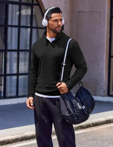 Men's Quarter Zip Pullover Sweatshirt - Medium Black