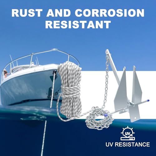 10lb Galvanized Boat Anchor Kit with 98ft Rope & 8ft Chain - Small Watercraft