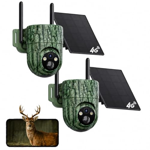 SEHMUA 4G LTE Cellular Trail Camera 360° Panoramic 2K Night Vision Solar Pack of 2 Camouflage Green