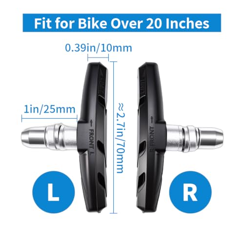 Chooee Bike V-Brake Pads Set - 70mm Black, 2 Pairs Universal Bicycle Brake Shoes