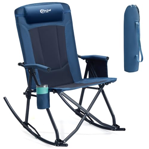 Oversized Folding Rocking Camping Chair - Portable Outdoor Seat Supports 400 lb - Blue (Variation 1p-Fabric Blue / 1)