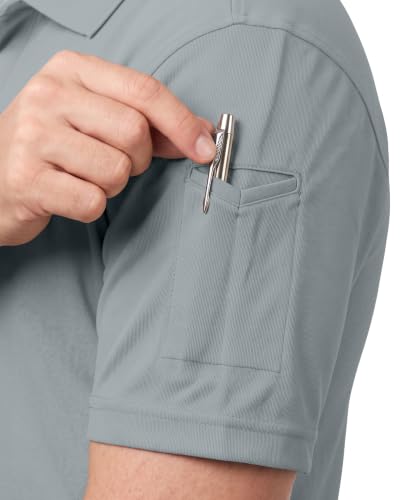 Mens UPF 50+ Quick Dry Pique Jersey Polo Shirt - X-Large Light Grey