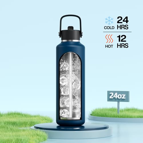 Insulated 24 oz Water Bottle with Leakproof Straw Lid - Indigo Blue