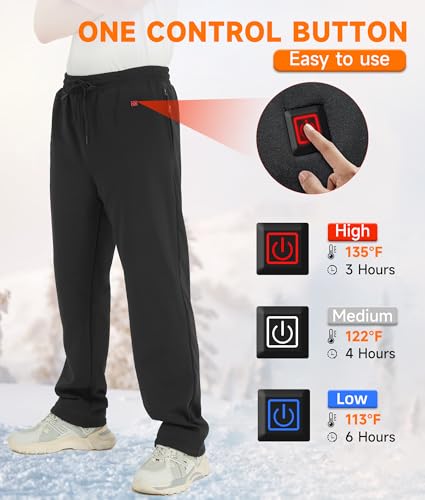 FERNIDA Heated Fleece Pants for Men Women with Battery Pack - Medium Black