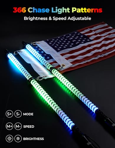 KEMIMOTO 3ft COB LED Whip Lights for UTV ATV - App Control, Brightness & Mode