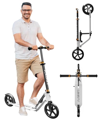 Adult Foldable Scooter with Big 9-Inch Wheels - Adjustable Height, Aluminum Frame - 230 White