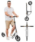 Adult Foldable Scooter with Big 9-Inch Wheels - Adjustable Height, Aluminum Frame - 230 White