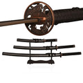 Black Japanese Katana Sword Set - Hand Cast 1065 Carbon Steel, Dragon Guard, Display Stand - Pure Black