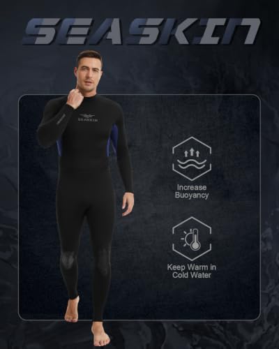 Men's Full Wetsuit 3mm Dive Suit with Back Zip - Black Blue XL