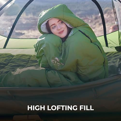 TETON Sports LEEF 0°F Ultralight Mummy Sleeping Bag for Camping & Backpacking - Black/Sage