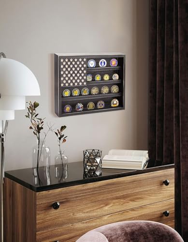 Military Challenge Coin Display Case Wall Mount Shadow Box for Medals and Souvenirs