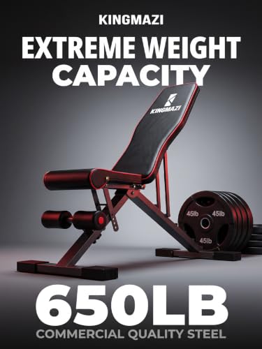 KINGMAZI Adjustable Foldable Weight Bench Black Red for Full Body Workout