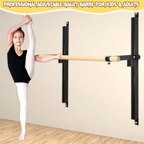 Black 60-inch Wall Mount Ballet Barre, Height Adjustable for Home Studio