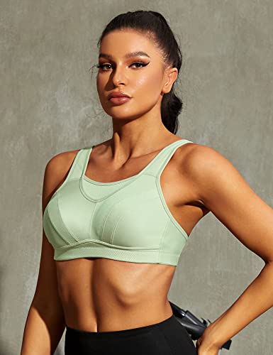 Wingslove Plus Size Sports Bra 36DDD Green Non Padded Wirefree Workout Bounce Control