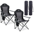 2 Pack Oversized Folding Camping Chairs with High Back Padded Support - Lightweight & Sturdy Outdoor Lawn Chairs for Adults, Black