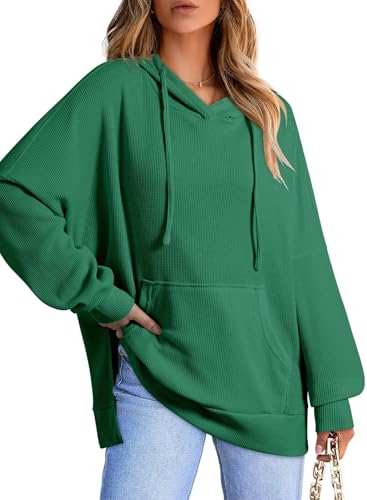 Oversized Waffle Knit Hoodies for Women Casual Long Sleeve Pullover with Pocket