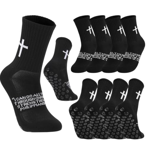 Christian Cross Print Socks 4/6 Pairs Black 4:13 Variation - Faith-Based Athletic Socks