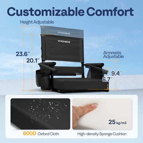 VIVOHOME Black Adjustable Stadium Seats with Back Support & Cushion