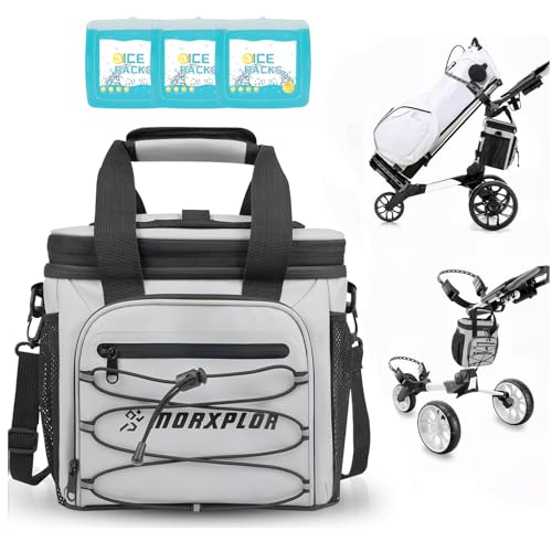 Light Grey Golf Cart Cooler Bag with Magnetic Lid, 12-Can Insulated Soft Cooler & 3 Ice Packs