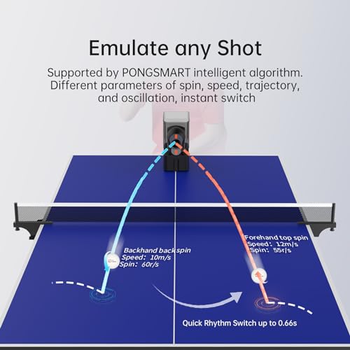 PONGBOT APP-Controlled Table Tennis Robot with 264 Training Drills, Spin & Speed Customization, 150-Ball Capacity