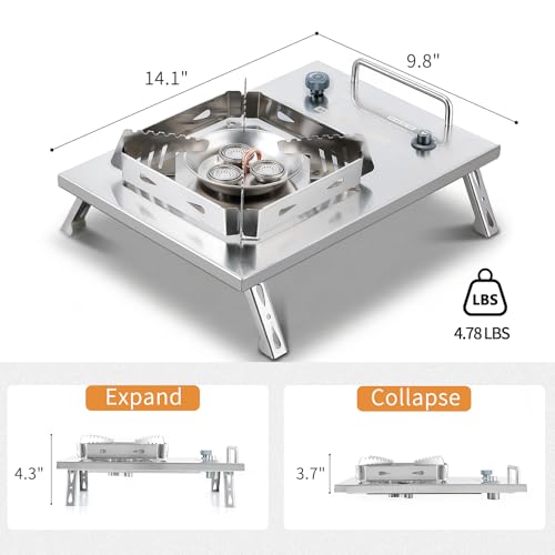 CAMPJOURNEY Large Silver Portable Foldable Camping Stove with Windproof Gas Burner