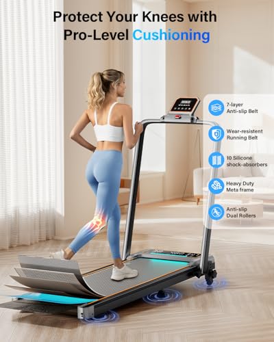 Rayspace Silver Foldable Walking Pad Treadmill with 15% Incline, 2 Screens, Smart App, 3.5HP, Portable Home Exercise Equipment