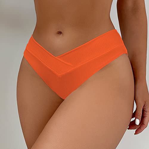 Leoparts Women's V Cut High Waisted Cheeky Bikini Bottoms - Large / Orange