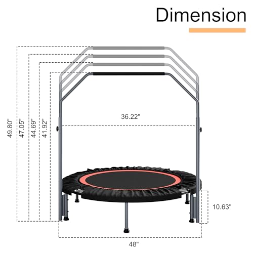 ALTLER 48 Inch Foldable Mini Fitness Rebounder with Adjustable Handle for Indoor Cardio Workout