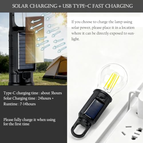 Solar Camping Lantern Tent Light Sensor Hanging Bulb - 4 Pack