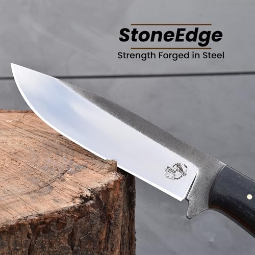 10.5-Inch Full Tang Bushcraft Hunting Knife with Micarta Handle & Leather Sheath