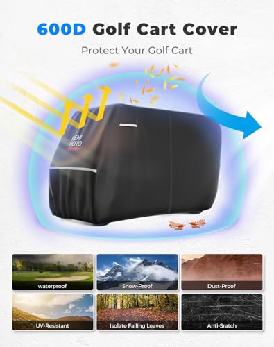 KEMIMOTO Waterproof 6-Seater Golf Cart Cover Black 145"L x 48"W x 66"H, Rain & Wind Resistant