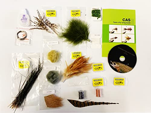 Fly Tying Kit with 12 Tools & Material for 48 Flies - Wooden Box & DVD