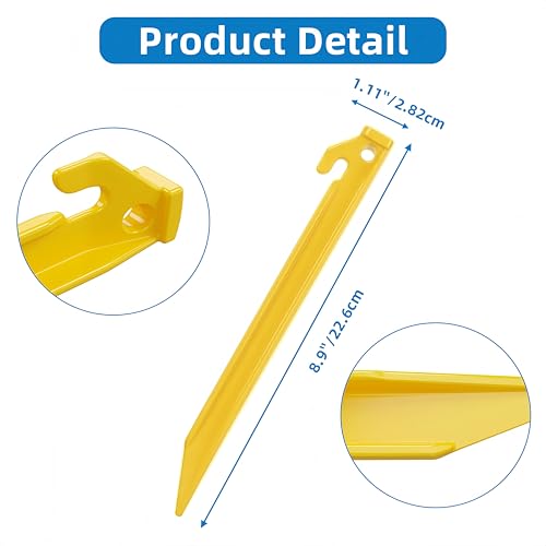 20 Pcs 8.9-Inch Heavy Duty Plastic Tent Stakes for Camping & Outdoor Use - Yellow