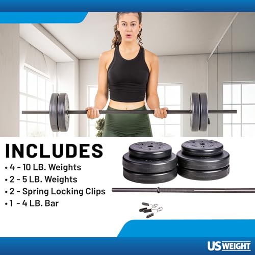 55LB Adjustable Barbell Weight Set for Home Gym Strength Training – Made in USA