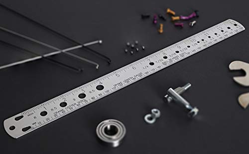 BIKEHAND Bike Bicycle Crank Cotter Pin/Ball Bearing/Spoke Length/Nipple Size Measuring Double Sided Metric Imperial Stainless Steel Ruler Gauge Tool 13inch / 330mm